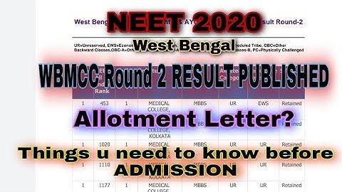 WBMCC ROUND 2 RESULT PUBLISHED || ALLOTMENT LETTER RELEASED || NEET 2020 || WEST BENGAL