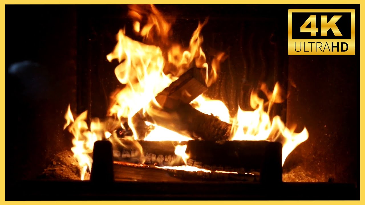 Fireplace at Night 🔥 Fireplace 4K (10 HOURS). Fireplace video with