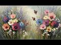 Beautiful Wildflower Meadow Painting Soft Mountain Floral Landscape Art | Elegant Canvas Wall Decor