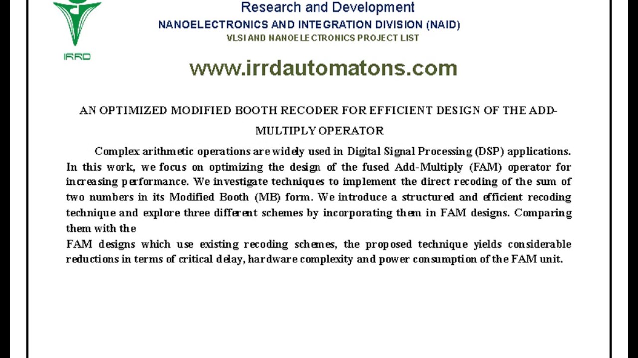 IRRD AUTOMATONS  VLSI PROJECT ABSTRACT