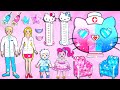 Paper Dolls Dress Up | Pink vs Blue Barbie Family Dress Up &amp; KITTY Hospital Decor | DIY Barbie Story