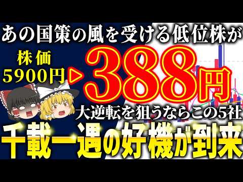 【株価5900円→388円！？】千載一遇のチャンスが到来しているオススメ低位株5選！【ゆっくり解説】