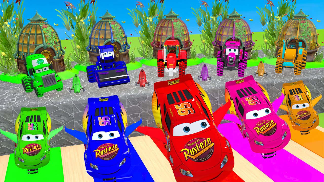 POLICE CAR, EXCAVATOR, FORKLIFT, PUMP, FIRE TRUCK, LIGHTNING MCQUEEN VERSUS LAVA THOMAS