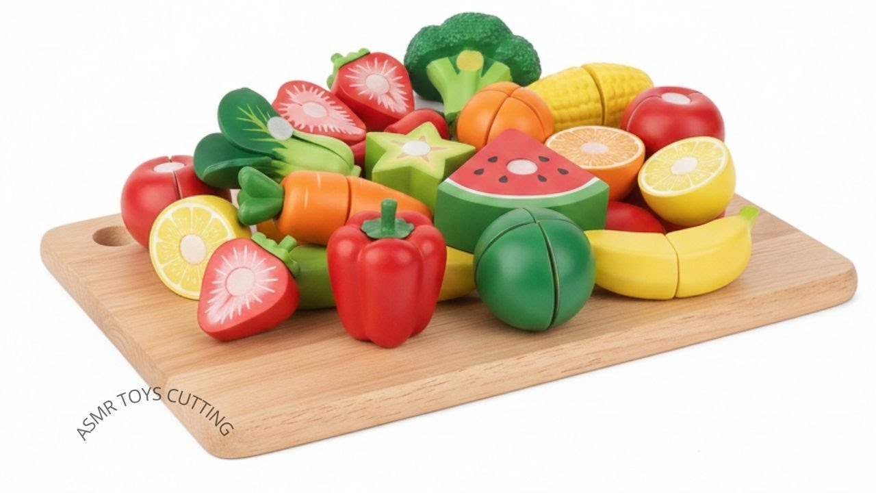 16 минут приятного ASMR-видео | Нарезка пластиковых фруктов и овощей: баклажанов и апельсинов