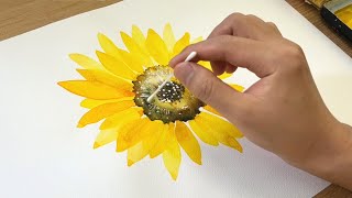 วิธีการวาดดอกทานตะวัน / ภาพวาดสีน้ำสีเหลือง