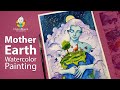 Save earth beautiful watercolor painting  2023  mother earth  fantasy concept art