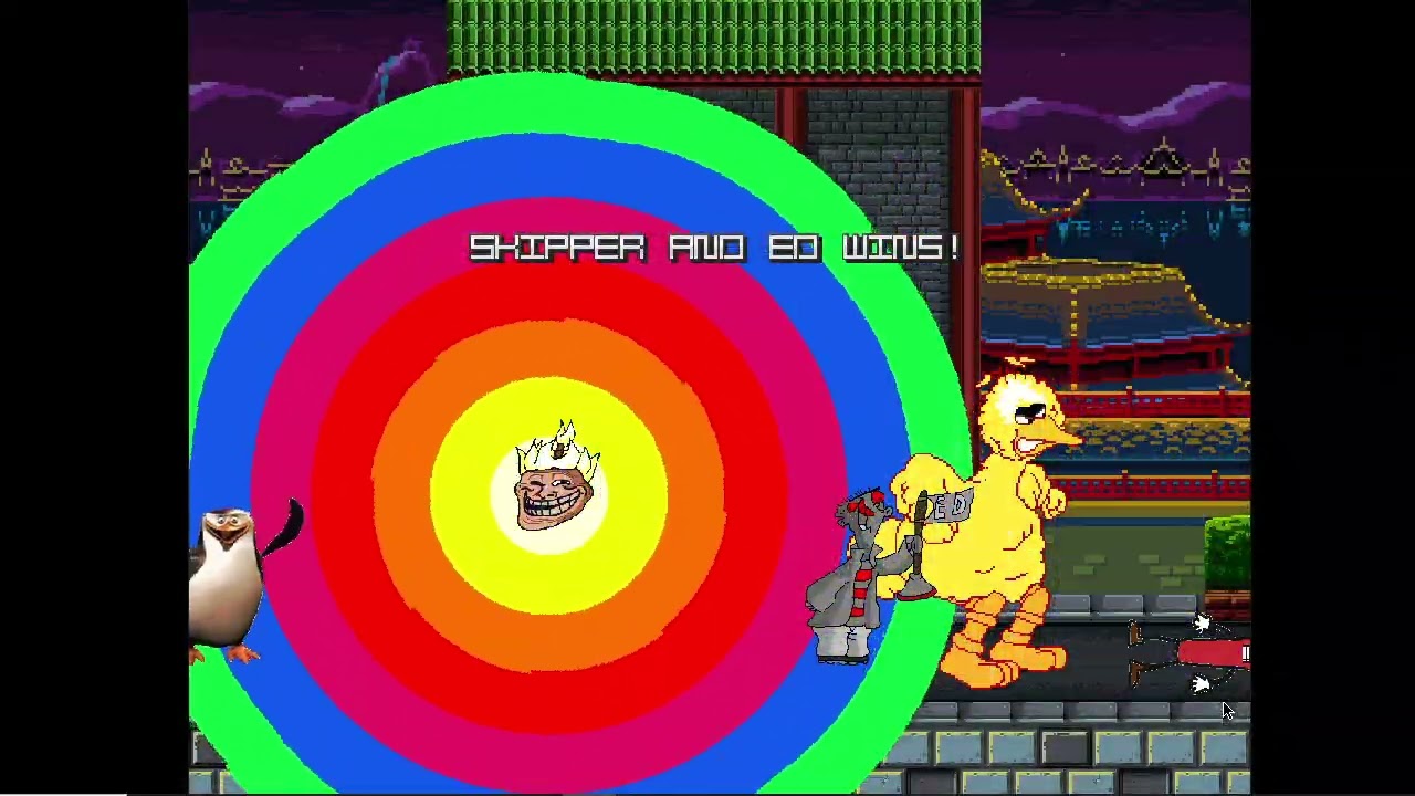 Mugen Battle #3186: Skipper, Ed, Rare Akuma & Super Big Bird vs Frank The Sausage