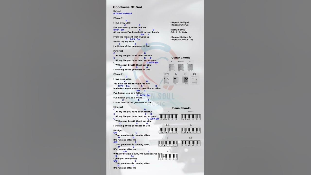 Lyrics and Chords of Goodness of God by Bethel Music and Jane