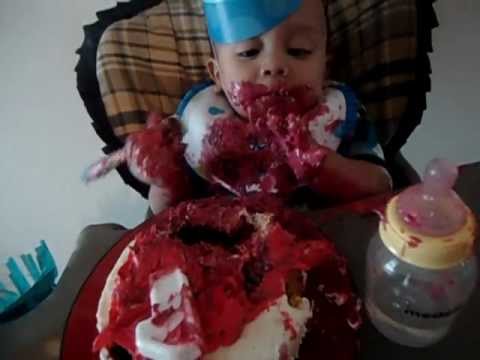 Cute Baby Eating Birthday Cake - YouTube