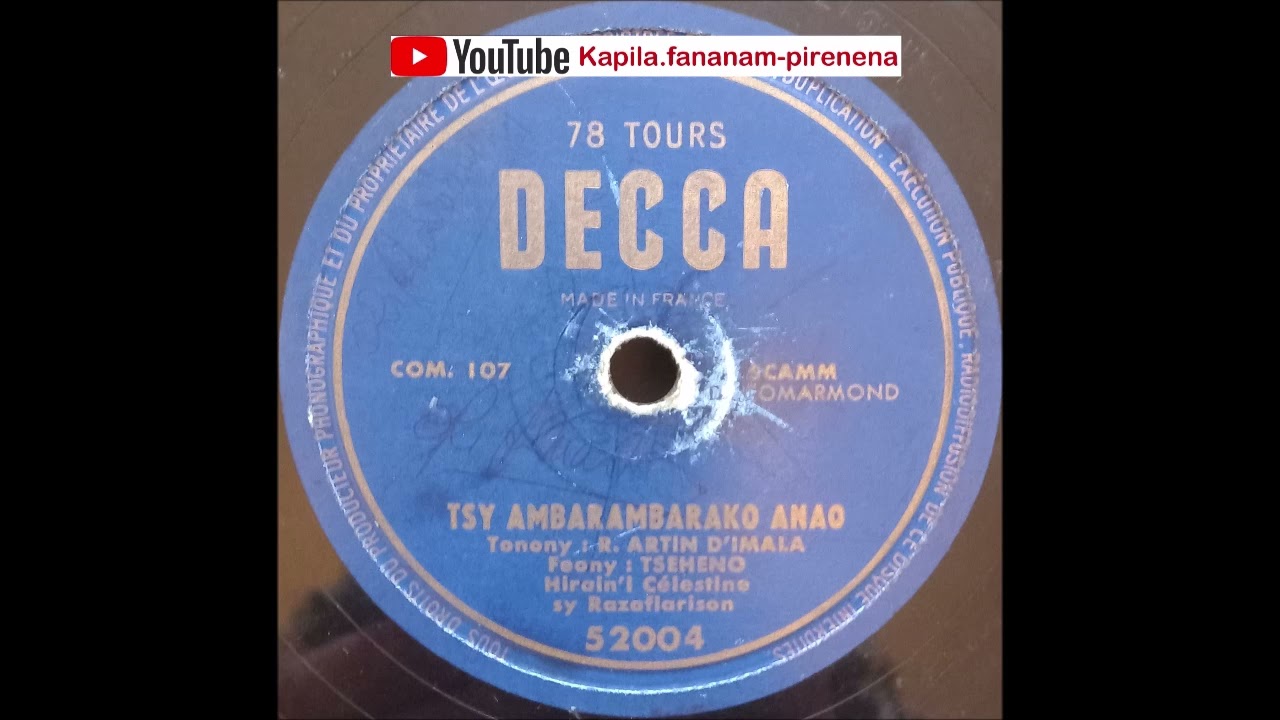J.J.Tseheno - Tsy ambarambarako anao (Decca original 78 tours) - Madagascar.
