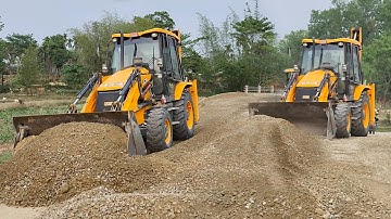 Gravelling and Leveling Road With JCB Backhoe - Experience JCB Operator Making Village Road