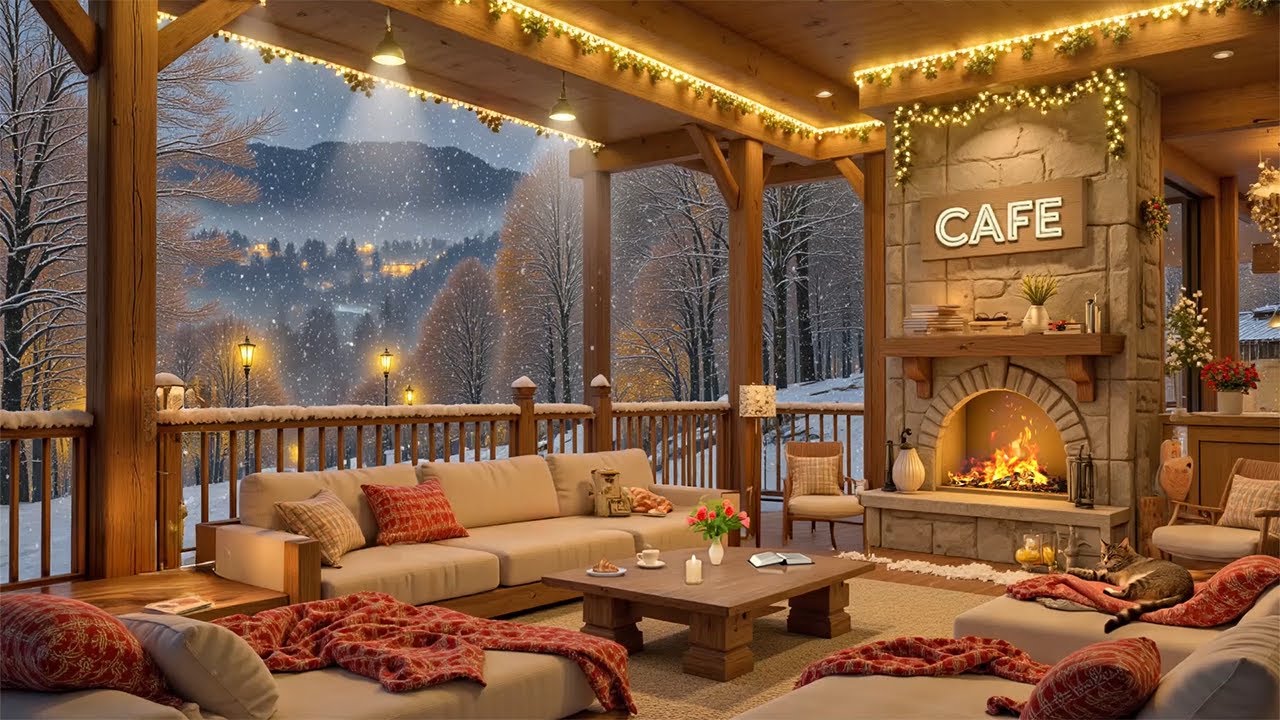 Peaceful Cafe Jazz 🌙 Winter Fireplace Vibes