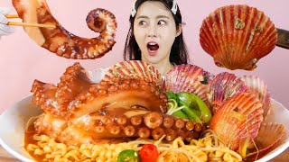 MUKBANG ASMR | Tasty! Spicy Octopus Scallops RamenEat Seafood Korean Eatingshow Realsound 아라 Ara