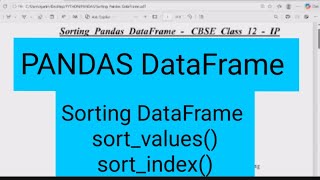 PANDAS DataFrame: Sorting DataFrame by rows and by columns | CBSE class 12 IP