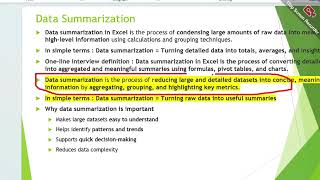 Excel | Lec7 | Data Summarization: Pivot table,Charts,Slicers |DataAnalytics 01 DTS|