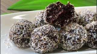 كرات جوز الهند بالكاكاو، حلى صحي بدون سكر ،healthy dessert  without sugar Cocoa coconut balls )