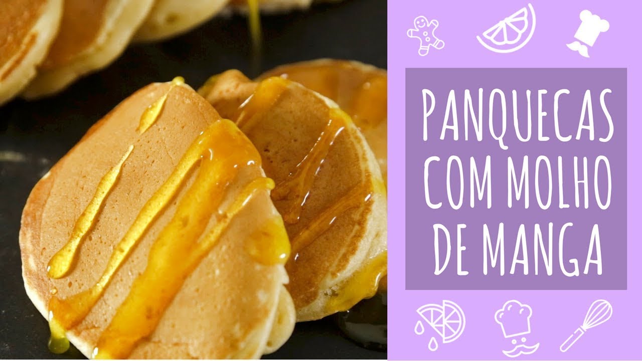 Panquecas fáceis com molho de manga delicioso