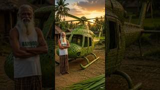 Amazing Palm Leaf Helicopter Cleanup 🍃 | Bamboo Hands Grandpa Art #shorts 😱🚁