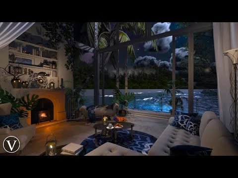 Overwater Beach Villa | Night Ambience | Ocean Waves & Tropical Nature Sounds