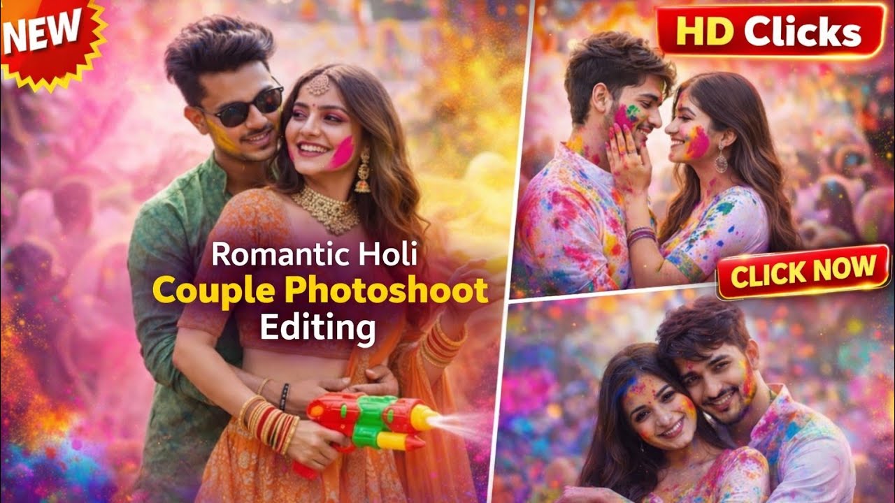 Romantic Holi Couple Photoshoot Editing 🔥 HD Clicks | Holi AI Photo Editing Tutorial 2026