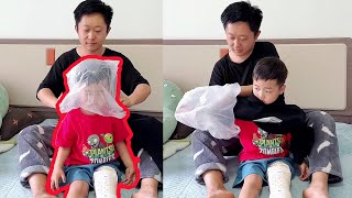 That's how Dad dressed his son! 10 seconds quickly put on the upper body this method is too awesom