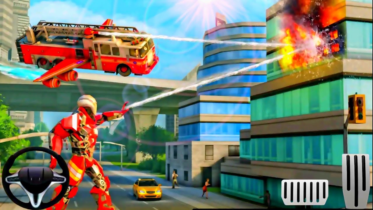 Flying Fire Fighter Truck Transform Robot Wala Game Android Gameplay
