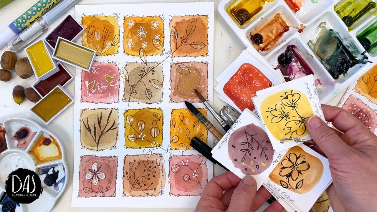 3 простых акварельных лайфхака для создания квадратов-каракулей: простая осенняя абстракция (подх...