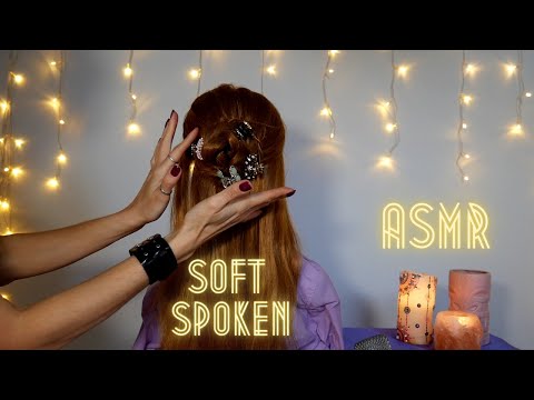 Relaxing hair styles with clips, braiding and hair play - soft spoken ASMR