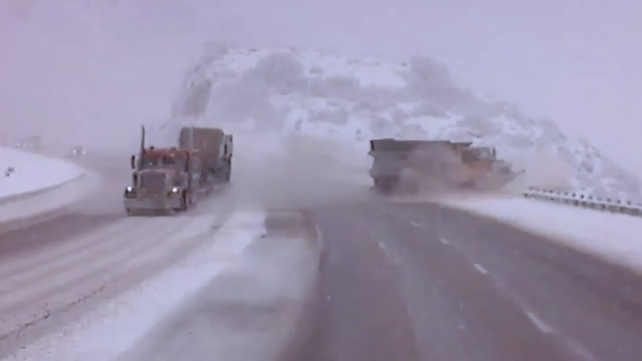 cold brew coffee DANGEROUS footage truck drifts into snowplow on icy Utah road