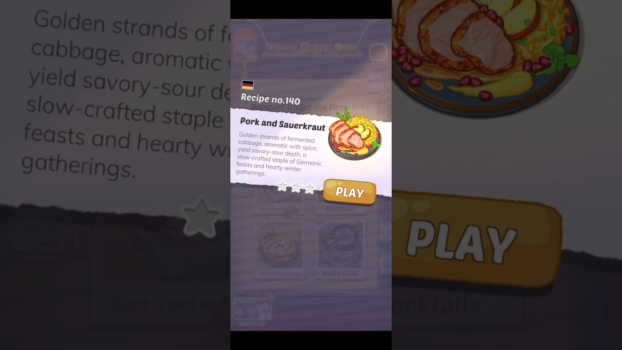 Cookingdom Level 140 Pork and Sauerkraut 