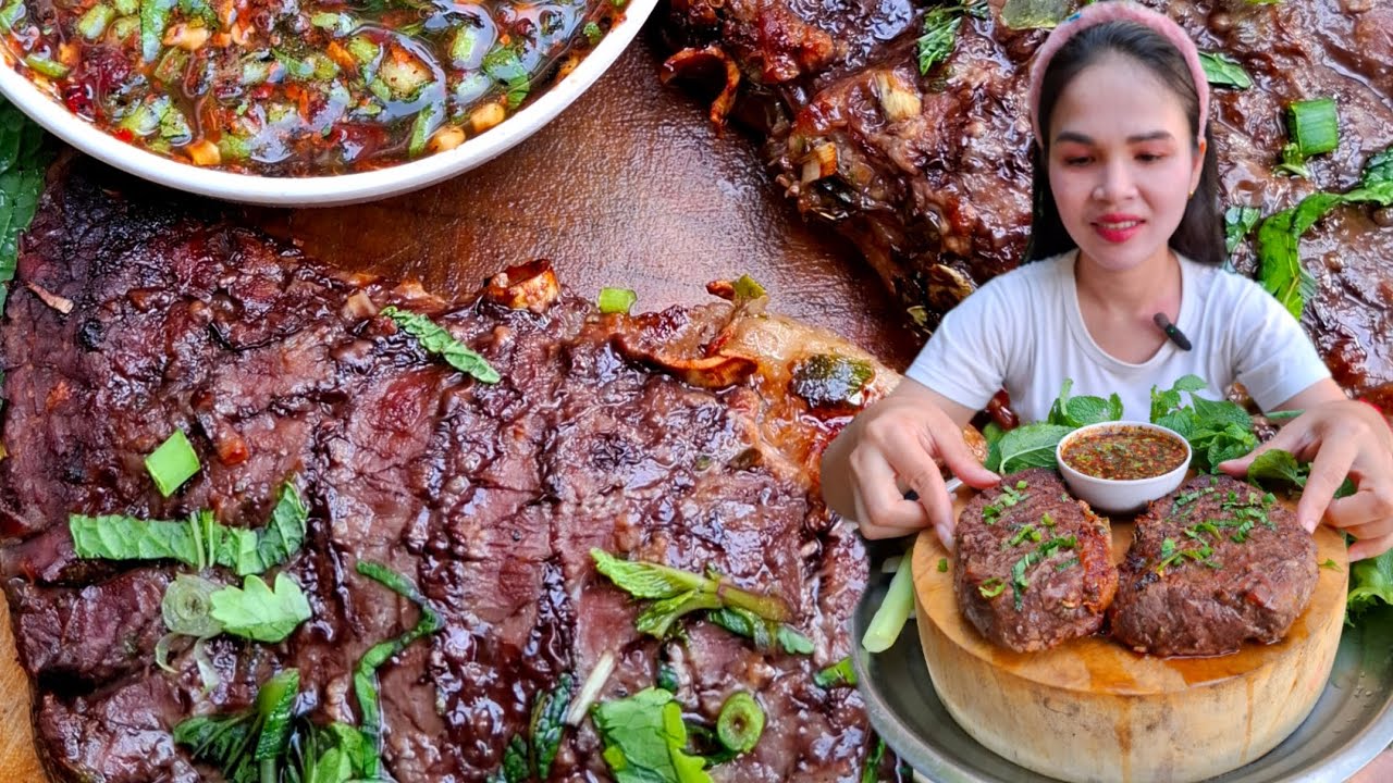 กินน่างเนื้อเสือร้องไห้แจ่วขมผักสดจ้า