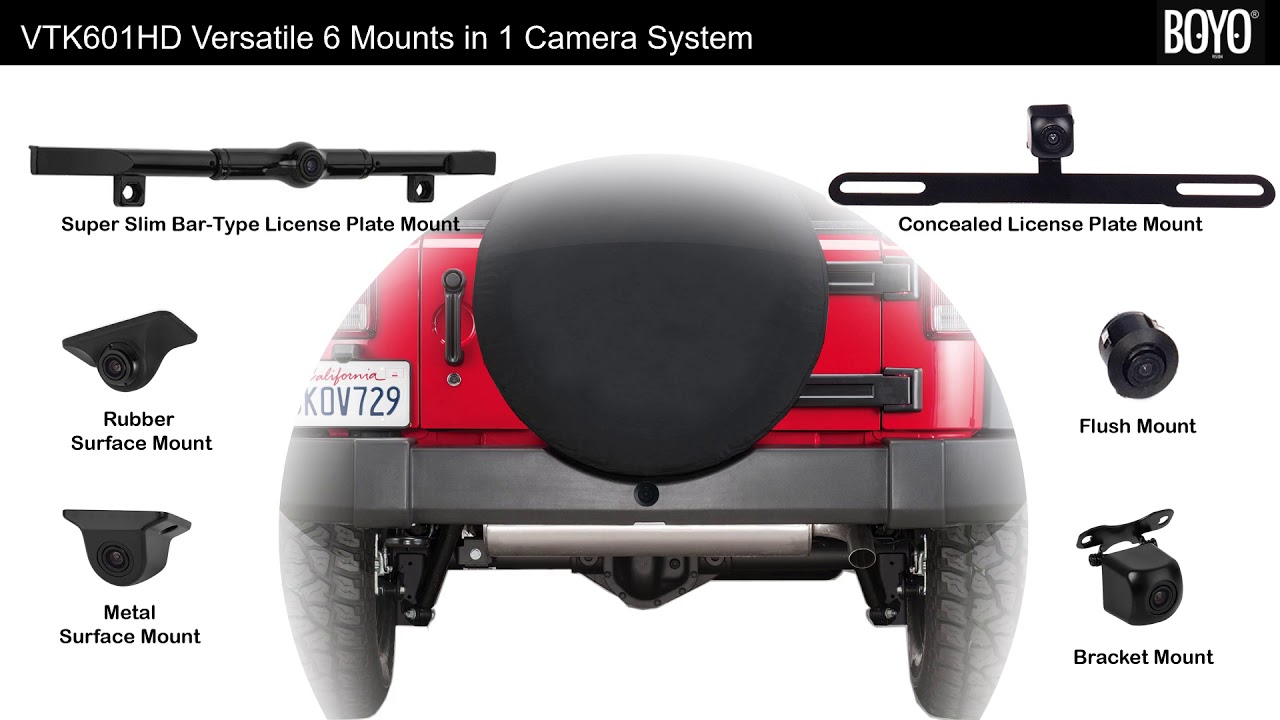 Universal HD Backup Camera with Multiple Mounting Options 6-in-1 Camera System BOYO VTK601HD