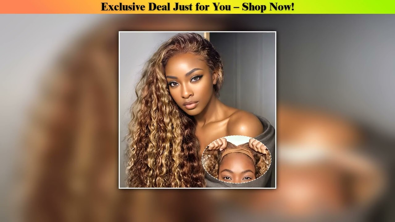 Get Honey Blonde Glueless Wigs 100% Human Hair Deep Wave Pre Cut Highlight Wear and Go Curly Wigs f