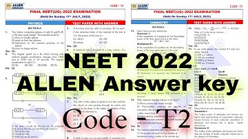 NEET 2022 ALLEN Answer key Code - T2 ❓with question paper #neet #neet2022 #neetanswerkey