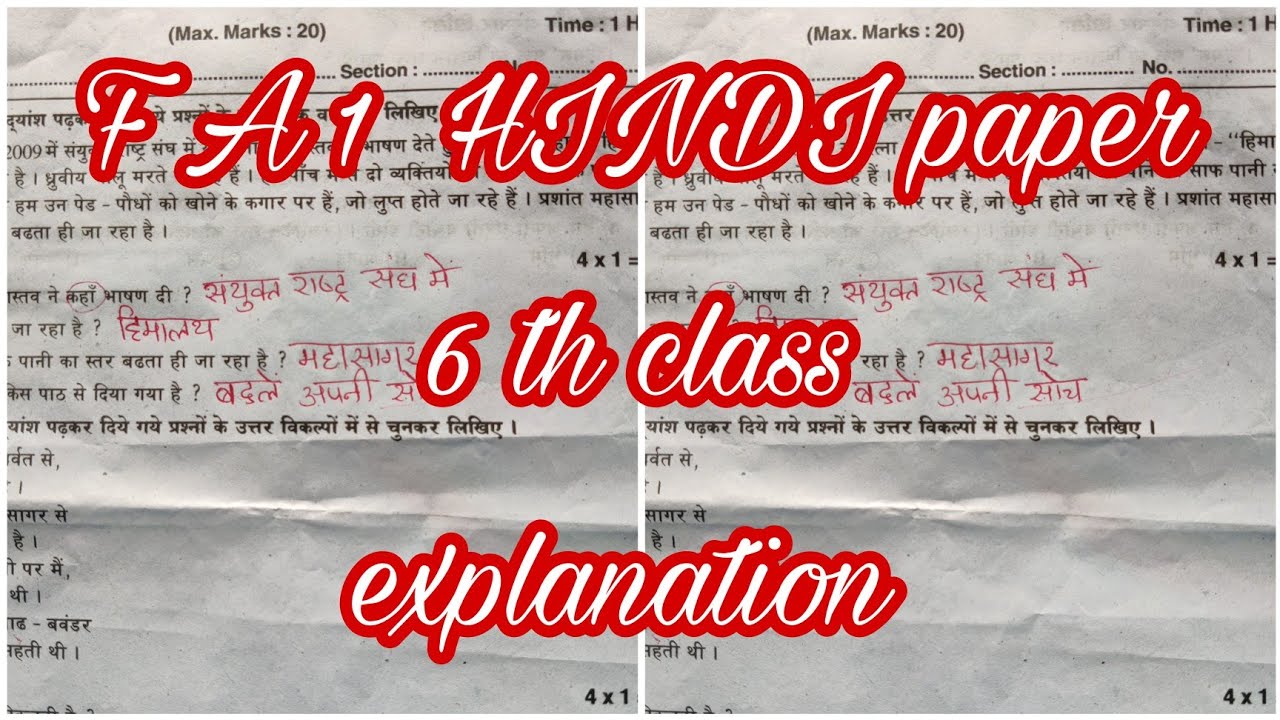 6th class hindi paper essay 1