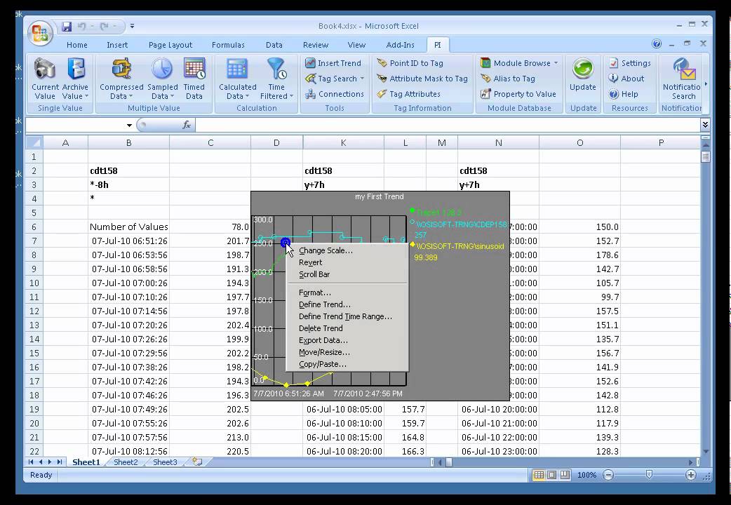 OSIsoft: Insert and configure a PI Trend with Excel data and PI data