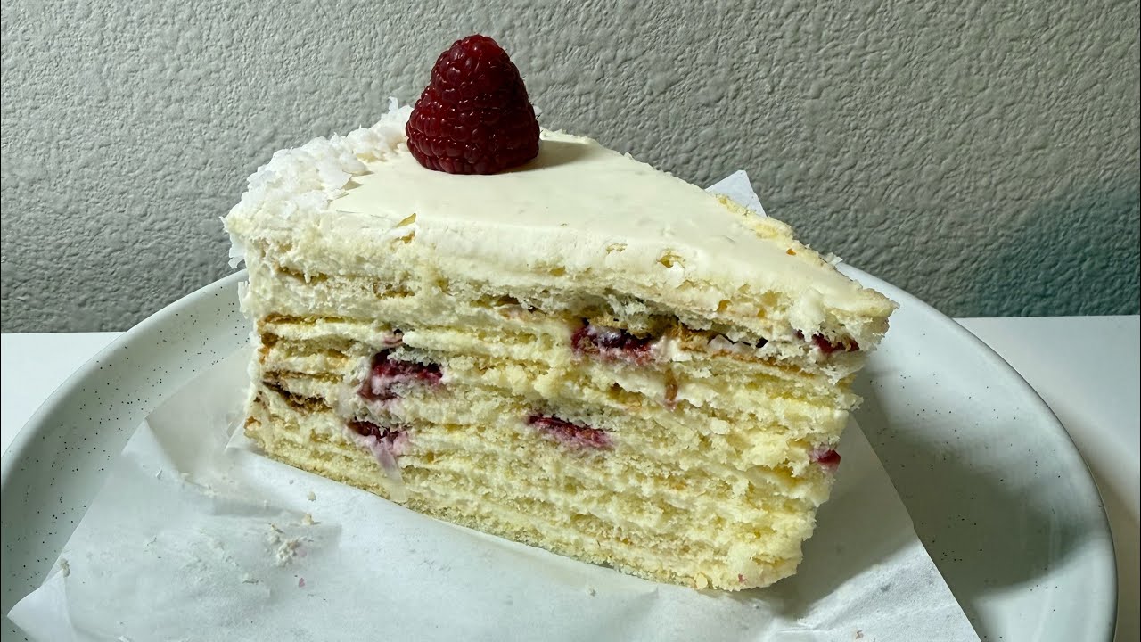 ASMR | Raspberry Crème Layered Cake  (Soft Eating & Mouth Sounds)