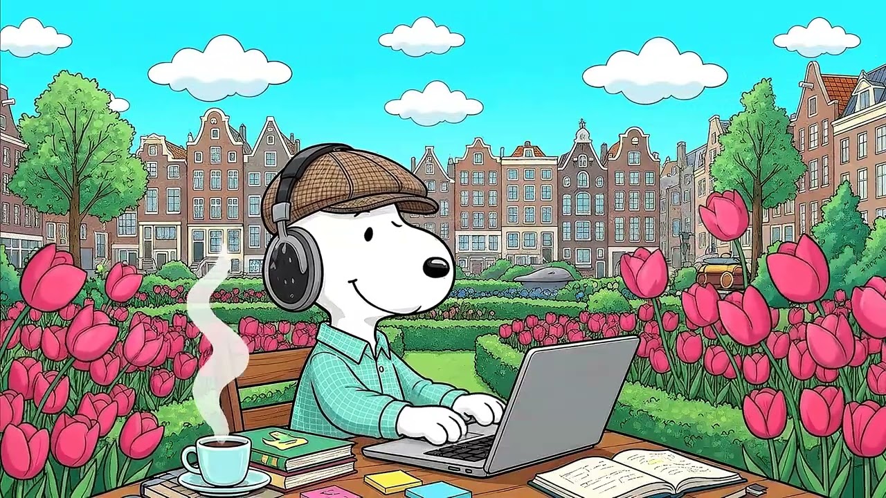 Positive Jazz & Sweet Bossa Nova for Study & Focus ☕ Snoopy's Amsterdam Spring Canal Coffee