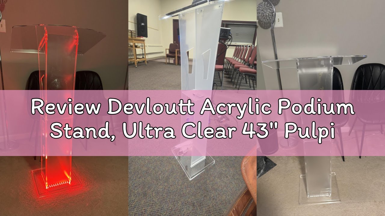 Review Devloutt Acrylic Podium Stand, Ultra Clear 43'' Pulpits for Churches with 15 Color Adjustable