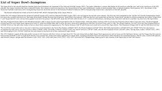 Wikipedia article List of Super Bowl champions read out loud
