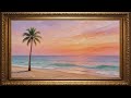 Pastel Paradise Coast | Lone Palm &amp; Gentle Waves at Sunset