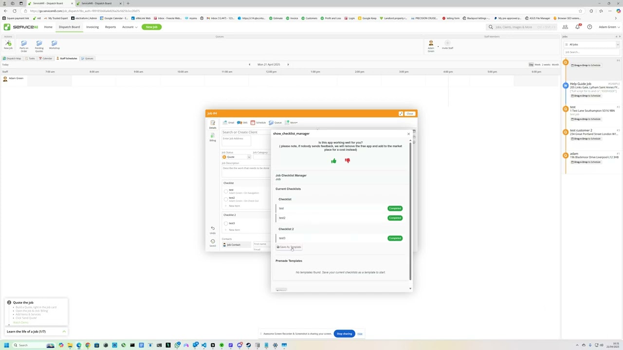Service M8 checklist templates