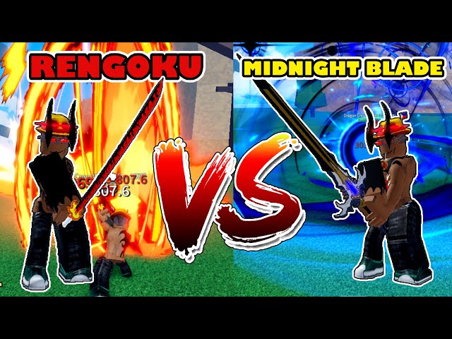 Rengoku Vs Midnight Blade 600 Mastery Damage Comparison - Blox Fruits 
