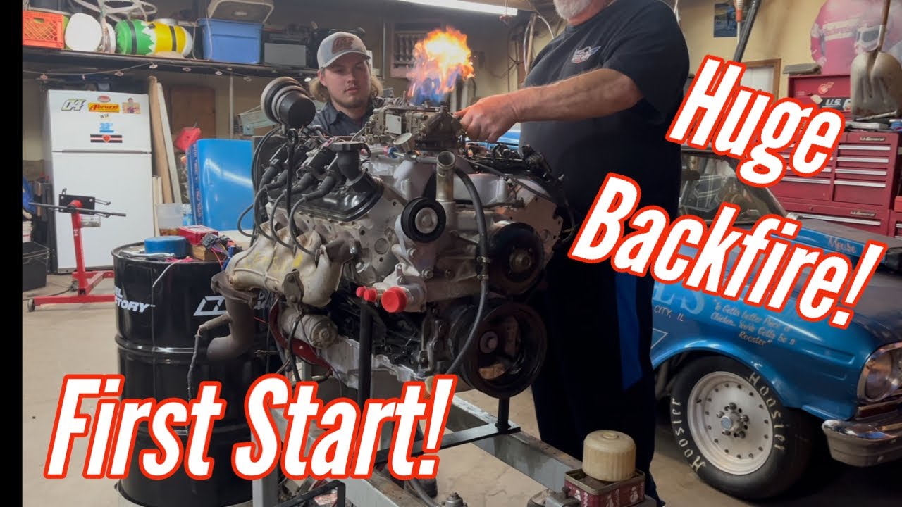 Backfiring Engine 5.3 LS First Start! (HUGE BACKFIRE) - YouTube