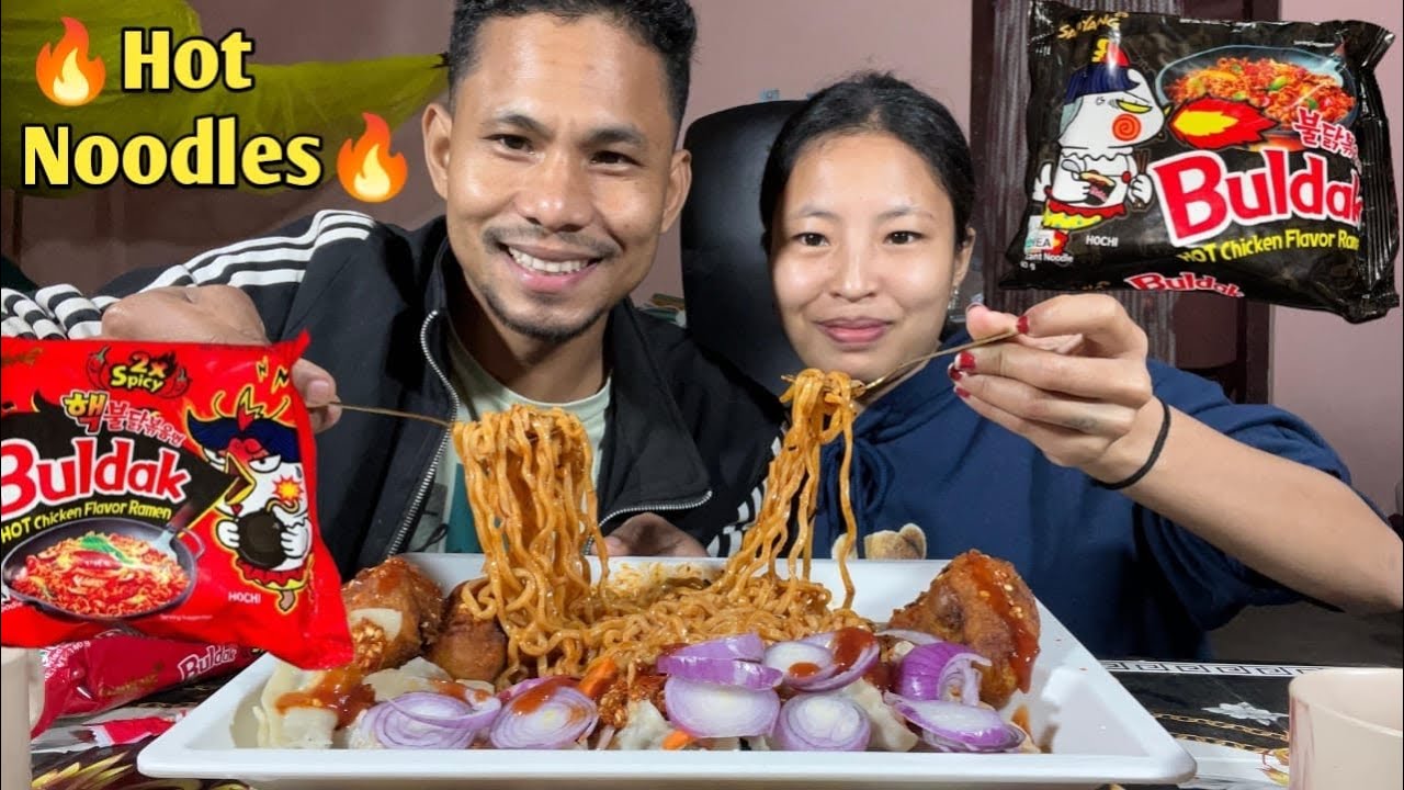 Hot Spicy Buldak Noodles BuraBuri Mukbang.