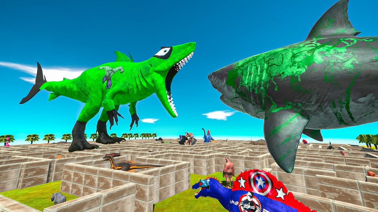 FPS AVATAR SAVE KING SHARK FROM ZOMBIE MEGALADON DINO MAZE - Animal Revolt Battle Simulator DINO