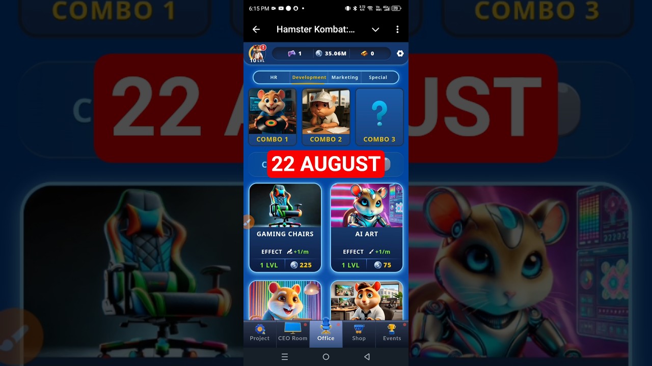 Hamster Kombat Game Dev Daily Combo | 22 August Hamster Kombat Daily Combo | Hamster Daily Combo