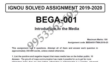 BEGA-1 Solved Assignment 2019-20