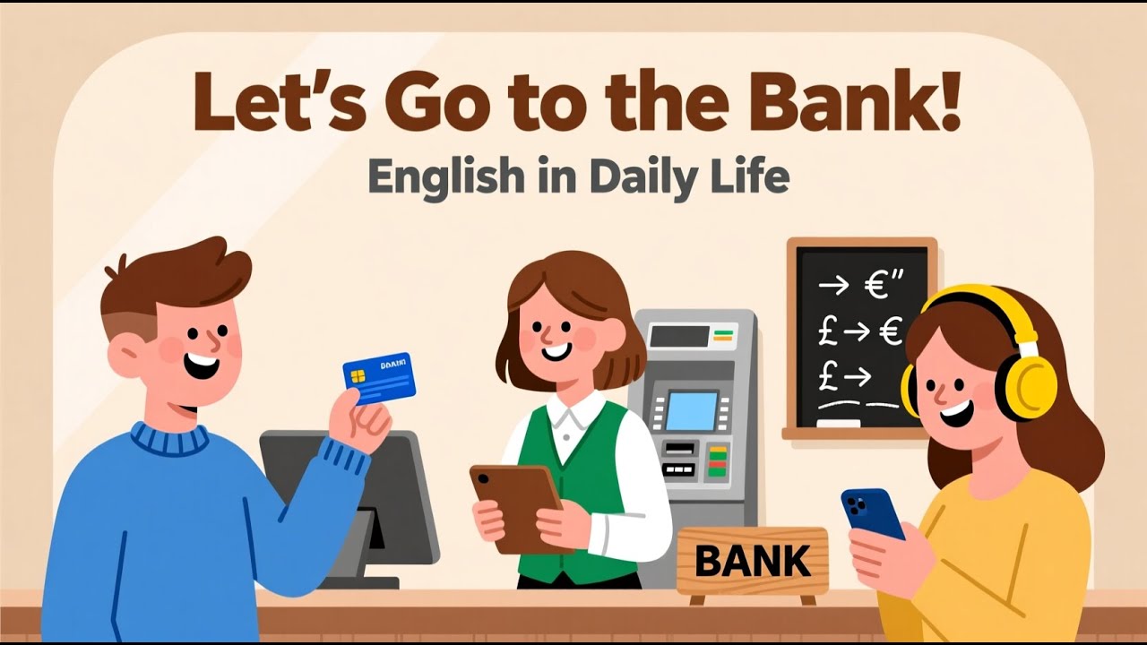 Real English Conversation Practice (A1-A2) – Going to the Bank | Banking & Money Vocabulary