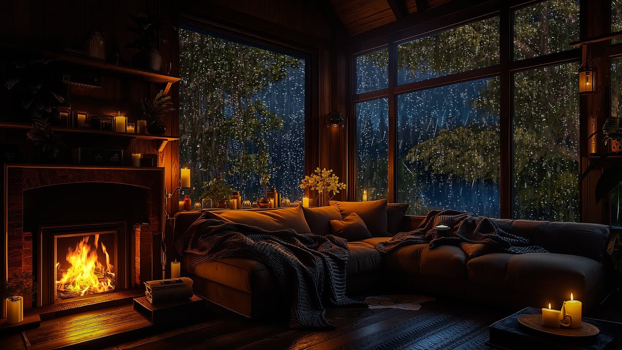 Cozy Rain on Window - Heavy Rain, Cozy Fireplace & Perfect for Sleep or ...